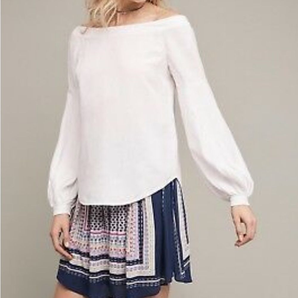Anthropologie FLOREAT Off Shoulder Peasant Boho Linen Minimalist Top 4